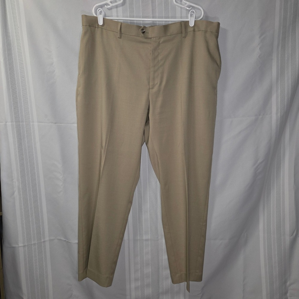 Savane Dress Pants Mens 42x30 Khaki Tan Flat Front Stretch Straight Leg Trousers